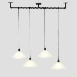 MINISUN Industrial Black 4 Way Bar Wrap Over Ceiling Light + Frosted Glass Shades 3 MINISUN Industrial Black 4 Way Bar Wrap Over Ceiling Light + Frosted Glass Shades -MINISUN Shop 8748649 2
