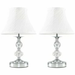 MINISUN 2 X Chrome Touch Dimmer Table Lamps + Pleated White Shades + LED Candle Bulbs - Warm White