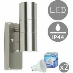 MINISUN IP44 Rated Up/Down Outdoor Security Wall Light + 5W GU10 LED Bulbs - Cool White LED