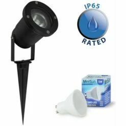 MINISUN Ground Spike Wall Mount IP65 Outdoor Light Black LED GU10 Bulb Warm White - Single