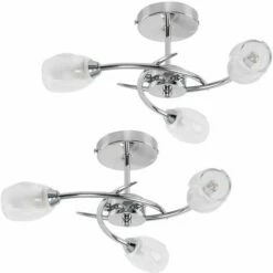 MINISUN 2 X Chrome 3 Way Ceiling Lights With Frosted Glass Shades