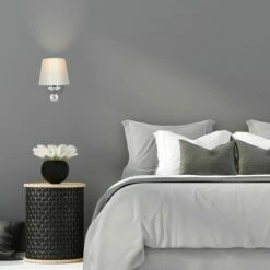 MINISUN Chrome & Clear K9 Crystal Detail Wall Light Grey Fabric Shade - Add LED Bulb -MINISUN Shop 8817859 3