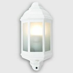 MINISUN Traditional Aluminium & Frosted Glass Panel Outdoor Garden Wall Mounted Lantern IP44 Light With PIR Motion Sensor + 10W LED GLS Bulb - Cool White -MINISUN Shop 8855382 3