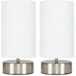 MINISUN 2 X Chrome Touch Dimmer Bedside Table Lamps With Light Shades - White