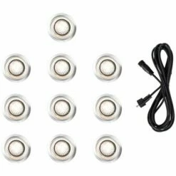MINISUN 10 X LED Round IP67 Garden Decking Lights Kit - 3M Extension Cable - Warm White