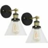 MINISUN 2 X Industrial Black & Gold Wall Lights With Clear Glass Conical Shades - No Bulb -MINISUN Shop 8941080 1