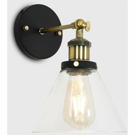 MINISUN 2 x Industrial Black & Gold Wall Lights With Clear Glass Conical Shades - No Bulb MINISUN 2 X Industrial Black & Gold Wall Lights With Clear Glass Conical Shades - No Bulb -MINISUN Shop 8941080 2