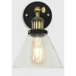 MINISUN 2 X Industrial Black & Gold Wall Lights With Clear Glass Conical Shades - No Bulb 4 MINISUN 2 X Industrial Black & Gold Wall Lights With Clear Glass Conical Shades - No Bulb -MINISUN Shop 8941080 3