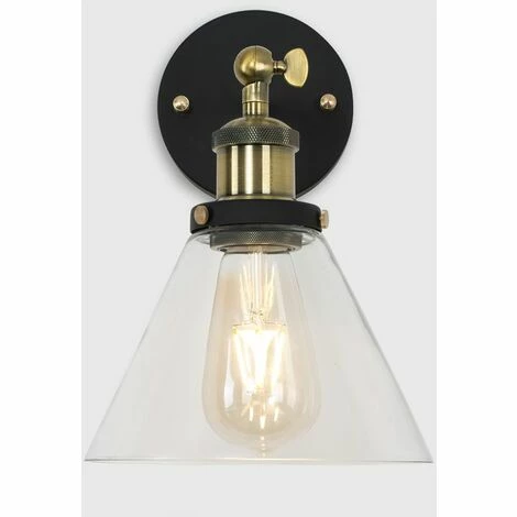 MINISUN 2 x Industrial Black & Gold Wall Lights With Clear Glass Conical Shades - No Bulb MINISUN 2 X Industrial Black & Gold Wall Lights With Clear Glass Conical Shades - No Bulb -MINISUN Shop 8941080 3