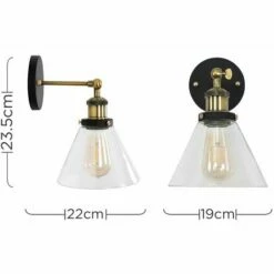 MINISUN 2 X Industrial Black & Gold Wall Lights With Clear Glass Conical Shades - No Bulb 5 MINISUN 2 X Industrial Black & Gold Wall Lights With Clear Glass Conical Shades - No Bulb -MINISUN Shop 8941080 4