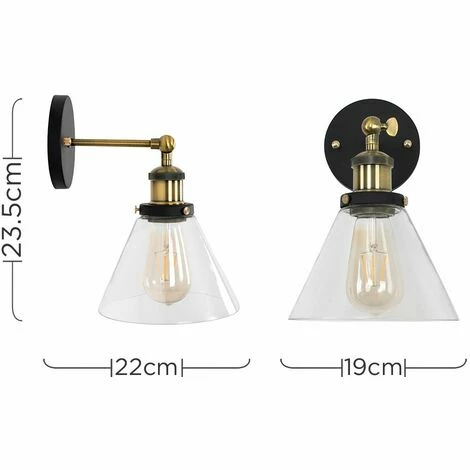 MINISUN 2 x Industrial Black & Gold Wall Lights With Clear Glass Conical Shades - No Bulb MINISUN 2 X Industrial Black & Gold Wall Lights With Clear Glass Conical Shades - No Bulb -MINISUN Shop 8941080 4