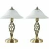 MINISUN 2 X Antique Brass Barley Twist Table Lamps Frosted Alabaster Shade - No Bulbs -MINISUN Shop 8941082 1