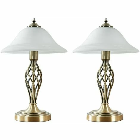 MINISUN 2 x Antique Brass Barley Twist Table Lamps Frosted Alabaster Shade - No Bulbs MINISUN 2 X Antique Brass Barley Twist Table Lamps Frosted Alabaster Shade - No Bulbs -MINISUN Shop 8941082 1