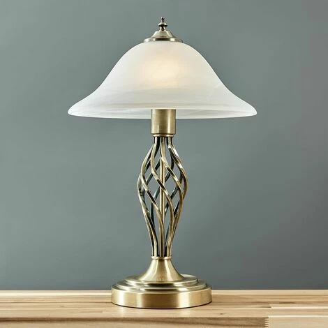 MINISUN 2 x Antique Brass Barley Twist Table Lamps Frosted Alabaster Shade - No Bulbs MINISUN 2 X Antique Brass Barley Twist Table Lamps Frosted Alabaster Shade - No Bulbs -MINISUN Shop 8941082 2