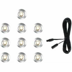 MINISUN 10 X 15mm LED Round IP67 Garden Decking Lights Kit - 3M Extension Cable - Warm White