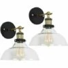 MINISUN 2 X Industrial Black & Gold Wall Light Fittings Clear Glass Wide Shade Light Shades - No Bulb 1 MINISUN 2 X Industrial Black & Gold Wall Light Fittings Clear Glass Wide Shade Light Shades - No Bulb -MINISUN Shop 8941233 1