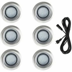 MINISUN 6 X LED Round IP67 Rated Garden Decking / Lights Kit - 3M Extension Cable - White