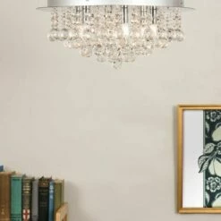 MINISUN Chrome & K9 Lead Crystal Jewel Droplet Flush Ceiling Light - No Bulbs -MINISUN Shop 8944558 3