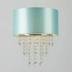 MINISUN Ceiling Pendant Light Shade With Acrylic Jewel Droplets - Duck Egg Blue - No Bulb -MINISUN Shop 8947739 2