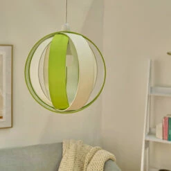 MINISUN J90 Ceiling Pendant Light Shade Round Fabric Lampshade - Green & Cream - No Bulb -MINISUN Shop 8947759 3