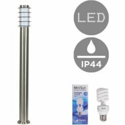 MINISUN Outdoor Stainless Steel Bollard Lantern Light Post - 1 Metre + 13W Spiral Bulb