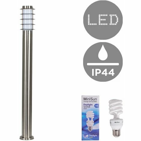 MINISUN Outdoor Stainless Steel Bollard Lantern Light Post - 1 Metre + 13W Spiral Bulb MINISUN Outdoor Stainless Steel Bollard Lantern Light Post - 1 Metre + 13W Spiral Bulb -MINISUN Shop 9169952 1