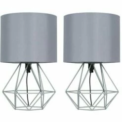 MINISUN 2 X Cage Table Lamps - Grey & Grey