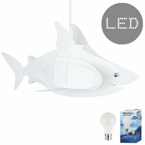 MINISUN Childrens Shark Ceiling Pendant Light Shade 3D White Bedroom Lighting - Add BC B22 LED Bulb MINISUN Childrens Shark Ceiling Pendant Light Shade 3D White Bedroom Lighting - Add BC B22 LED Bulb -MINISUN Shop 9361830 1
