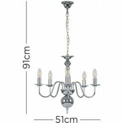 MiniSun - Traditional 5 Way Flemish Ceiling Light Chandelier + 4W LED Filament Candle Bulbs - Chrome 5 MiniSun - Traditional 5 Way Flemish Ceiling Light Chandelier + 4W LED Filament Candle Bulbs - Chrome -MINISUN Shop 9364532 4