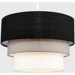 MINISUN Round 3 Tier Black, Grey & White Fabric Ceiling Pendant Lamp Light Shade 15W LED Gls Bulb - Warm White -MINISUN Shop 9385718 2