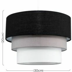MINISUN Round 3 Tier Black, Grey & White Fabric Ceiling Pendant Lamp Light Shade 15W LED Gls Bulb - Warm White -MINISUN Shop 9385718 4