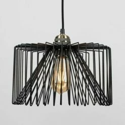 MINISUN Antique Brass Ceiling Lampholder + Black Wire Shade - No Bulb -MINISUN Shop 9388146 2