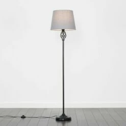 MINISUN Barley Twist Floor Lamp In Black With Tapered Shade - Grey -MINISUN Shop 9388147 2