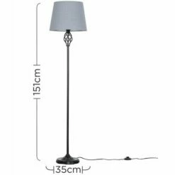 MINISUN Barley Twist Floor Lamp In Black With Tapered Shade - Grey -MINISUN Shop 9388147 3