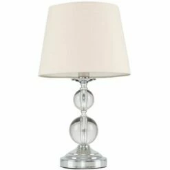 MINISUN Chrome And Acrylic Ball Touch Dimmer Table Lamp With Light Shade - Beige - No Bulb