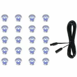 MINISUN 20 X 15mm LED Round IP67 Garden Decking / Lights Kit - 3M Extension Cable - Blue