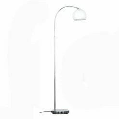 MINISUN Curved Floor Lamp In Chrome With Arco Shade - White - No Bulb