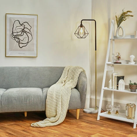 MINISUN Industrial Black & Gold Floor Lamp Metal Geometric Lampshade Solid Marble Base - Black MINISUN Industrial Black & Gold Floor Lamp Metal Geometric Lampshade Solid Marble Base - Black -MINISUN Shop 9574871 2