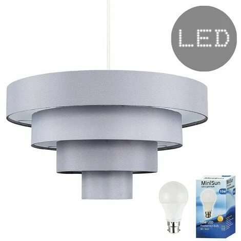 MINISUN 4 Tier Grey Fabric Ceiling Pendant Light Shade - 10W LED GLS Bulb Warm White MINISUN 4 Tier Grey Fabric Ceiling Pendant Light Shade - 10W LED GLS Bulb Warm White -MINISUN Shop 9793218 1