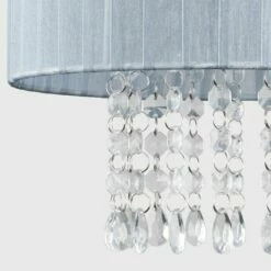MINISUN Grey Voile Ribbon Wrapped Pendant Shade + Acrylic Droplets - 10W LED GLS Bulb Warm White -MINISUN Shop 9793220 3
