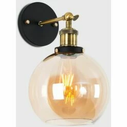 MINISUN 2 X Brass & Black Metal Adjustable Wall Light + Amber Shades 4W LED Filament Bulbs - Warm White -MINISUN Shop 9793361 2