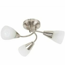 MINISUN 3 Way Brushed Chrome Ceiling Light + Frosted Glass Shades & 4W LED Golfball Bulbs - Warm White LED Bulbs
