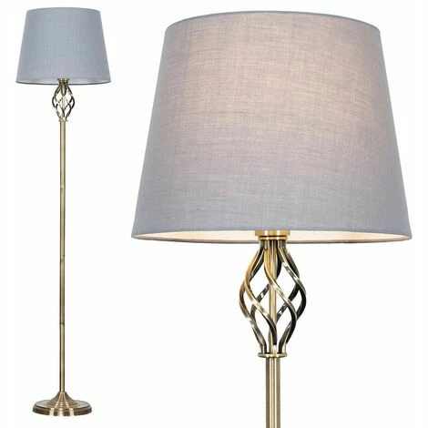 MINISUN Barley Twist Floor Lamp in Antique Brass with Tapered Shade - Grey MINISUN Barley Twist Floor Lamp In Antique Brass With Tapered Shade - Grey -MINISUN Shop 9793950 1