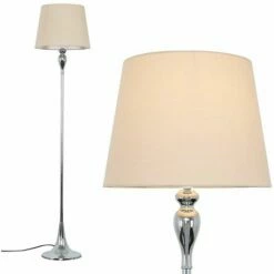 MINISUN Spindle Floor Lamp In Chrome With Tapered Shade - Beige
